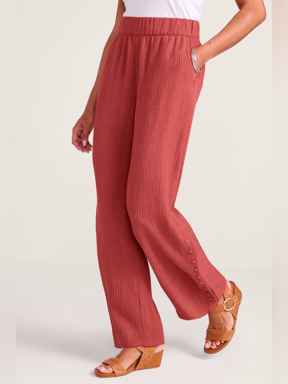 Soft Surroundings Oceo Crinkle Gauze Wide Leg Pants Tandoori Spice Red Medium M